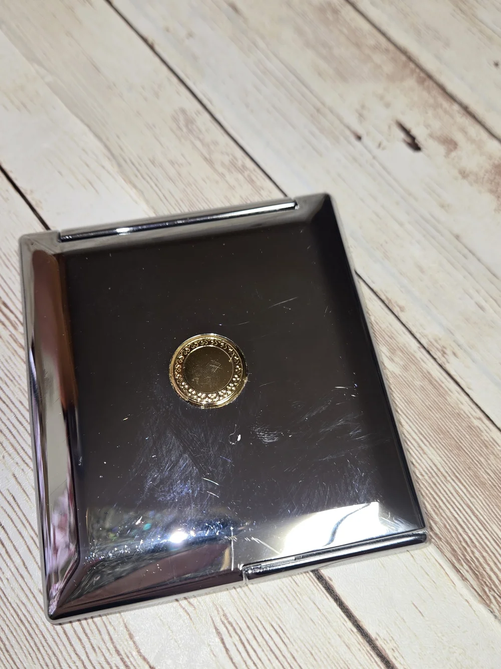 Mary Kay Compact Mirror w/ Velvet Case Silver Folding Purse Size